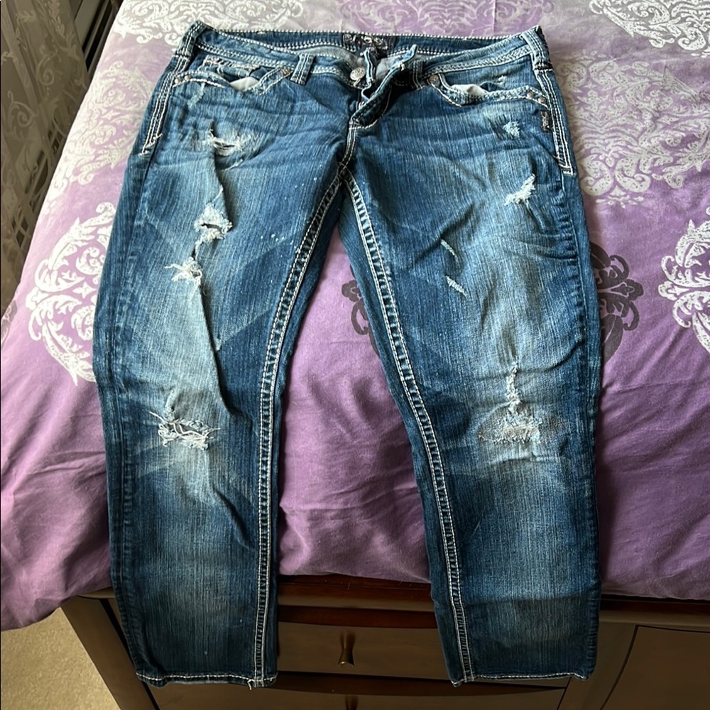 Aiko Blue Skinny Jeans with Distressing and Fading